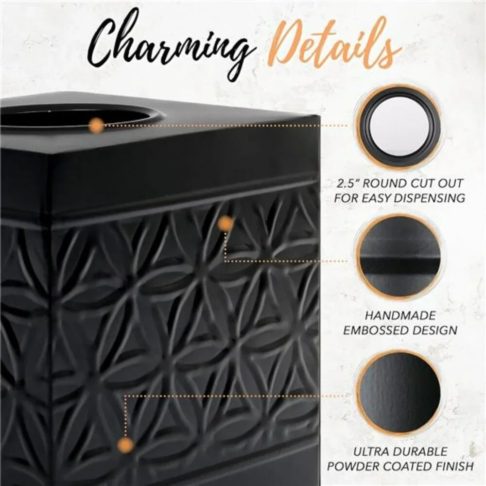 Black square tissue box cover metal tissue holder bathroom bedroom home decor